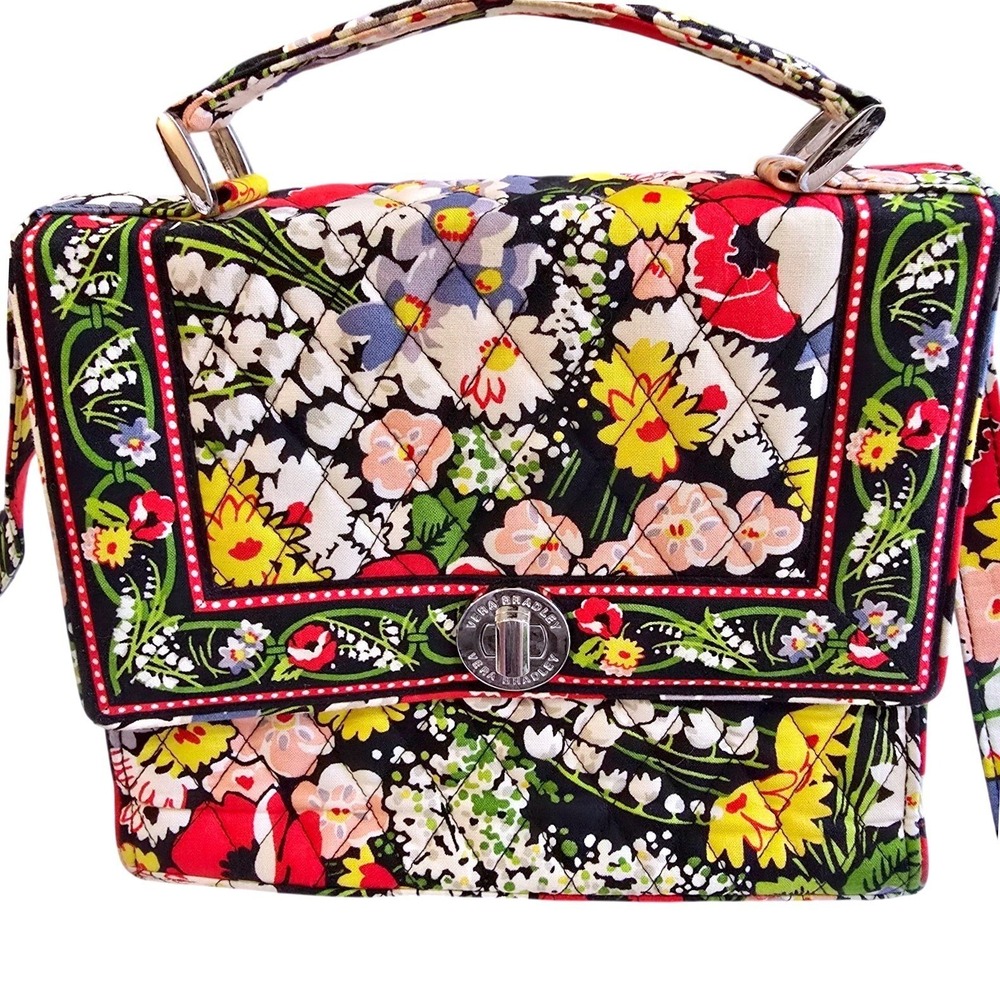 Vera Bradley Poppy Fields Mini Briefcase Crossbody Bag Retired Turn Lock Flap M - Picture 2 of 9